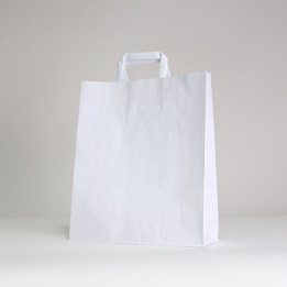Witte papieren box draagtas - zak met platte handvatten.