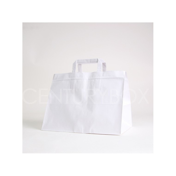 Witte papieren box draagtas - zak met platte handvatten.