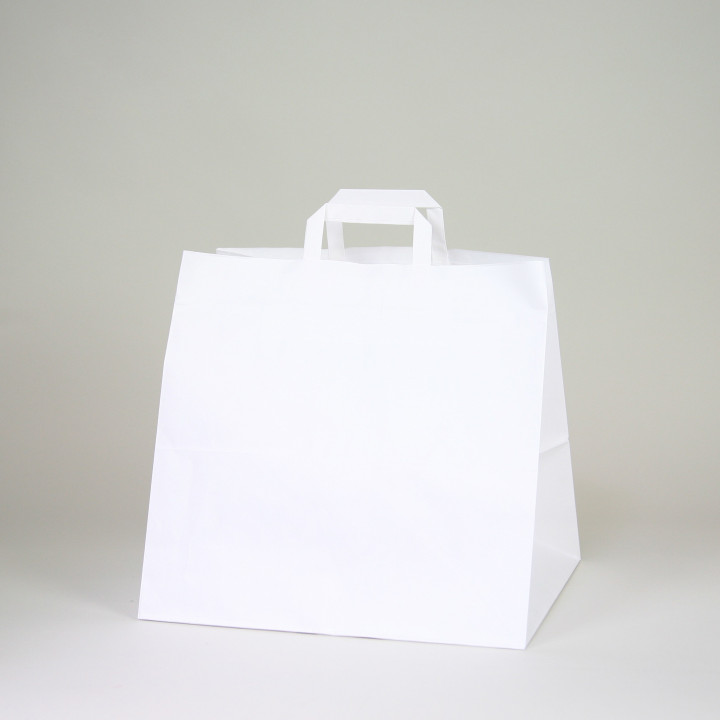 Witte papieren box draagtas - zak met platte handvatten.