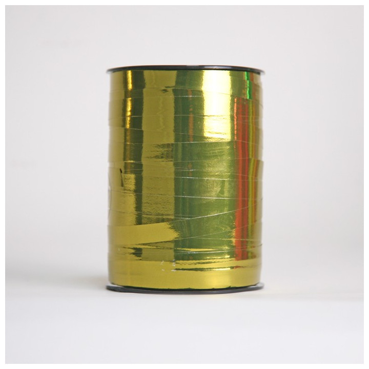 Ruban metallique brillant finement texturé de dimension 10 mm x 250 mètres.